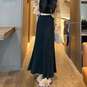 Váy Midi Chữ a Màu Xám Dệt Kim Cạp Cao Cho Nữ Mùa Thu Đông Kết Hợp Với Áo Len Váy Đuôi Cá Ôm Sát Dài Vừa Phải