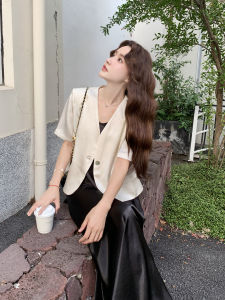 Elegant Black Asymmetrical Hem Long Dress Womens Summer New Style Two-Piece Set Korean Version Loose Waist Button Detail