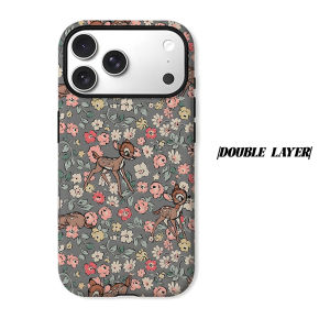 BILIBILI | Grey Deer Floral Print Phone Case for iPhone 18 17 16 15 14 13 12 11 Air Pro Max Plus Double-layer Cover