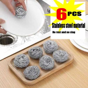 6PCS/Set Steel Wool Scrubber Stainless Steel Wool Scrubber Metal Scouring Scourer Pot Scrubbing Brush Pads Kitchen Tools