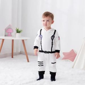 Spring Autumn Hoodie Astronaut Costume Romper for Baby Boys Girls Space Suit Jumpsuit Halloween Birthday Outfit 0-24M