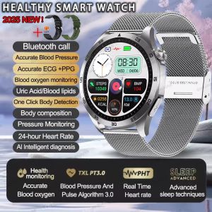 For iOS Android New Health Measurement SmartWatch Men Blood Oxygen Uric Acid ECG+PPG Body Blood Pressure HD Bluetooth Call Watch
