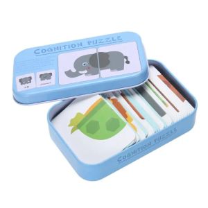 Baby Cognition Puzzle Toys Toddler Kids% Iron Box Cards Matching Game^ Cognitive Card Car* Fruit Animal Life Puzzle