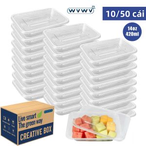 Hộp Cơm Trưa Chống Rò Rỉ 14Oz/420ml Bộ 10/50 Chiếc Hộp Đựng Thức Ăn An Toàn Cho Lò Vi Sóng Và Tủ Lạnh Dùng Để Đựng Các Món Ăn Kèm Dã Ngoại Ở Trường Các Hoạt Động Trong Ngày Lễ