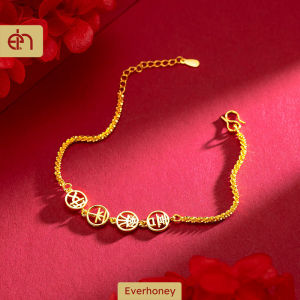 916 Gold Charm Bracelet Fortune and Lucky Link Chain Bracelet Gold Strand Chain Bracelet for Women Teen Girls