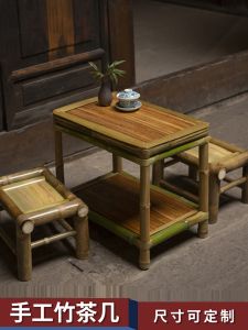 Modern Handmade Bamboo Tea Table Mini Size Simple Design Balcony Furniture Economical Wood Craft Square Shape without Doors