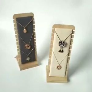 Bamboo High-Grade Necklace Display Holder 12-Bit Jewelry Display Board PU Leather Necklace Stand