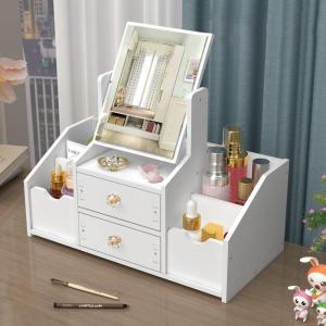LIWAN | Luxury Makeup Storage Box With Drawer and Mirror Desk Organizer