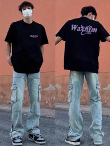 100% Pure Cotton Heavyweight American High Street Letter Short Sleeve T-Shirt Men Summer Versatile Casual Trendy New Model