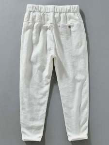 Mens Casual Linen Pants Straight Leg Nine-Tenths Length Pure Color Cotton Linen Retro Japanese Style Spring New Arrival