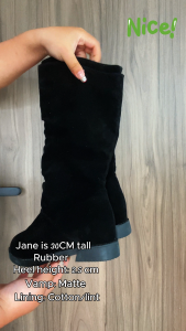 Falimottype Size 35-40 Womens Fashion Elegant Low Heel Mid-Calf Boots Casual Classic Suede Leather Flats Boot