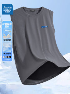 Jeanswest Mens Ice Silk Vest Breathable Quick Dry Sport Fitness Top Summer 2025 New Arrival Polyester Fiber round Neck