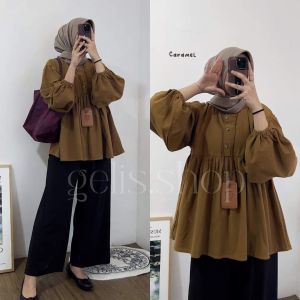 Diana Top Blouse • Blouse Lengan Balon Atasan Wanita Linen Angel Premium • Atasan Wanita Muslimah Terbaru