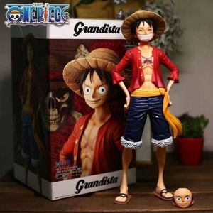 Bandai | Nueva figura de Anime de una pieza de 28cm Smiley confiante Luffy muñeca que cambia de cara de tres formas modelo de estatuil