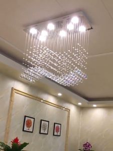 【24 Hours Ship + Free Gift】Chandelier Ceiling Sala New Rectangle Crystal Lamp Dining Room Chandelier Individuality Brief Light Modern Bar Counter for Home Restaurant Lighting