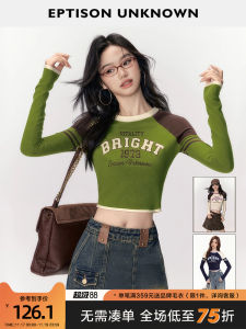 EPTISON Long Sleeve Knitted Sweater Short Style Splice Letter Slim Fit Women Sweet And Spicy Top Vintage Style Polyester Fiber