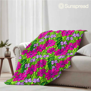 Beast Kingdom | bright pink green flower Soft Warm Flannel Blanket Lightweight Cozy Christmas Halloween Home Decor Room