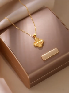 Pure Ang 18k Saudi Gold Luxury Versatile High End Four Leaf Clover Necklace for Women