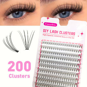 10D DOUBLE Volume False Eyelash Extension Kit [D Curl] 200 Eyelash Clusters 9-16mm DIY Natural Looking False Flare Eyelashes