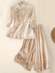 Bộ Đồ Hai Mảnh Vải Lanh Cotton Phong Cách Trung Hoa Cao Cấp Thời Trang Mùa Hè Cho Phụ Nữ Trung Niên Cỡ Lớn Bộ Đồ Mẹ Thời Trang