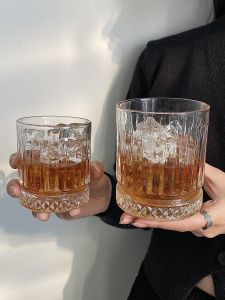 Nordic Style Glass Coffee Cup Striped Latte Art Americano Iced Coffee Vintage Checkered Mocha Coffee Barista Essentialware