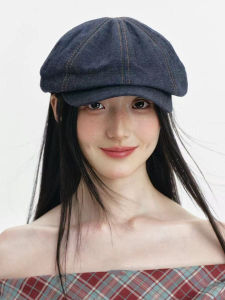 Versatile Three-Ways Wearable Beret Hat Casual Style Denim Material Face Slimming Design Anti-Directed Fashionable Accessory