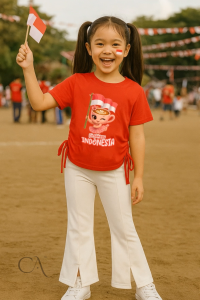 Setelan Kaos Serut Crop Top dan Cutbray Belah Anak Perempuan Anomali Kemerdekaan Indonesia Umur 1-14 tahun