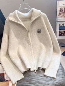 Áo Len Cardigan Dệt Kim Rộng Rãi Cổ Bẻ Áo Khoác Ngoài Mùa Thu Xuân Áo Len Nữ Phong Cách Mới 2024 Áo Sơ Mi Dài Tay Màu Trơn