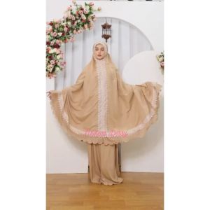 (PROMO)Mukena Lasercut 2in1 resleting depan Lorenza Renda Mewah Bisa Bayar Ditempat
