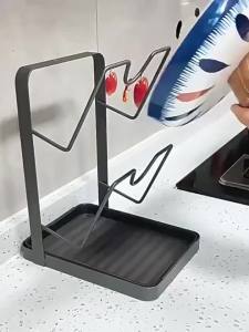 ​Kitchen Double Layer Pot Lid Rack No Drill Pot Lid Organizer Cutting Board Storage Rack Kitchen Space Saving Countertop Organiz