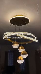 Lampu Gantung LED Kristal Mewah Remote Comtrol Tiga Warna Proyeksi Chandelier Minimalisme Ruang Makan Ruang Tamu Dekoratif