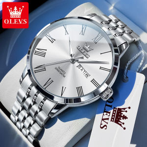 OLEVS Watch For Men Waterproof Original 2024 New Roman Dial Design Business Casual Stainless Steel Dual Calendar Luminous