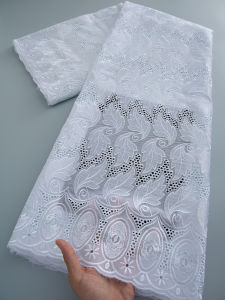 5Yards African Cotton Lace Fabric High Quality Embroidered Leaf Pattern with Stones Nigerian Swiss Voile Cutout Lace For Wedding