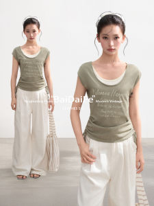 BAIDAIFEI | Off-the-Shoulder Faux Two-piece Short Sleeve T-Shirt