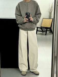 Cleanfit Light Brown Bell Bottom Jeans Mens Style American High Street Vibe Loose Straight Leg Pants Autumn Wear