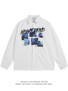 เสื้อเชิ้ตแขนยาวหลวมๆ สไตล์อเมริกันย้อนยุค MOISHE TIDE สำหรับผู้ชาย ฤดูใบไม้ผลิ ฤดูใบไม้ร่วง ฤดูหนาว แฟชั่นลำลอง