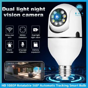 【Local shipment】CCTV Camera Connect To Cellphone With Voice Remote Surveillance Camera Mini Camer HD 1080P Rotatable 360° Automatic Tracking Smart Bulb Indoor And Outdoor Night Vision Two-way audio Dynamic Real-time Monitoring And Alarm
