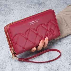 กระเป๋าสตางค์หนัง PU ความจุขนาดใหญ่ กระเป๋าถือแบบยาวสำหรับผู้หญิง กระเป๋าใส่โทรศัพท์มือถือแบบมีซิปสองข้าง กระเป๋าแฟชั่นเกาหลี