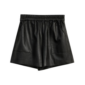 American Vintage Casual Wide-leg A-line Leather Shorts