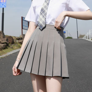 กระโปรงจีบเอวสูงสีเทา กระโปรงสั้นสีดำ กระโปรงสั้นสไตล์ญี่ปุ่น JK สำหรับผู้หญิง ฤดูใบไม้ผลิและฤดูใบไม้ร่วง กระโปรงสั้นทรงเอ