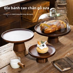Đế Trưng Bày Bánh Gỗ Acacia Phong Cách Retro