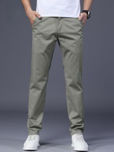 ROMON | Lormen Mens Casual Pants Spring Summer New Style Trendy Loose Straight Cotton Breathable Elastic Workwear Long Trousers