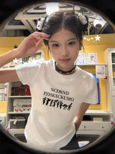 Áo Thun Cotton Tay Ngắn Màu Trắng Cho Nữ Mùa Hè in Họa Tiết Thiết Kế Ôm Vừa Vặn Cảm Giác Ngọt Ngào Và Cay Nồng