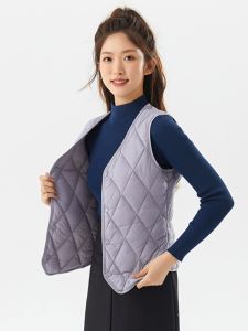 Womens Vest Autumn Winter down Cotton Sleeveless Inner Wear Faux Silk Cotton Fill V-Neck Short Length Strong Heating Index