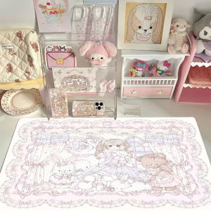 Cute Pink Girl Office Desk Mat Thickened Waterproof Non-slip Mouse Pad Pet Feeding Mat Photography Background Mat Leather Material
