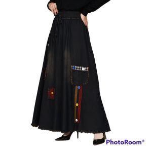 VIHASBI Rok Jeans Panjang Jumbo Kancing - Rok BigSize - Rok Jeans Wash Premium