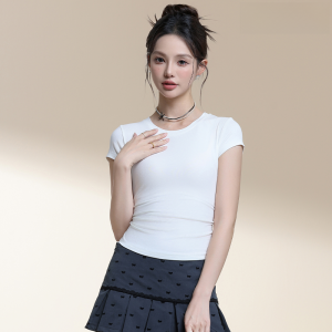 MiiOW | Slim Fit Short Sleeve Round Neck T-Shirt Womens Base Shirt Pure Color Bodycon Top Summer New Style MiiOW Cat Person Black