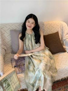 French Initial Beautiful Summer 2025 New Lazy Style Loose Meat Covering Dyed Design Tea Break Womens Dress A-Line Long Skirt