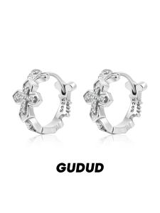 GUDUD | Mens Silver Cross Earrings Stylish Simple