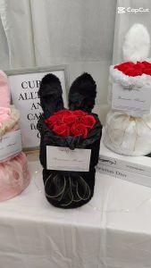 CA Mini Rabbit Square Bouquet 7 Stalks Soap Flower Bouquet Happy Birthday / Anniversary / Surprise bouquet for your love one 迷你小香风兔子花束